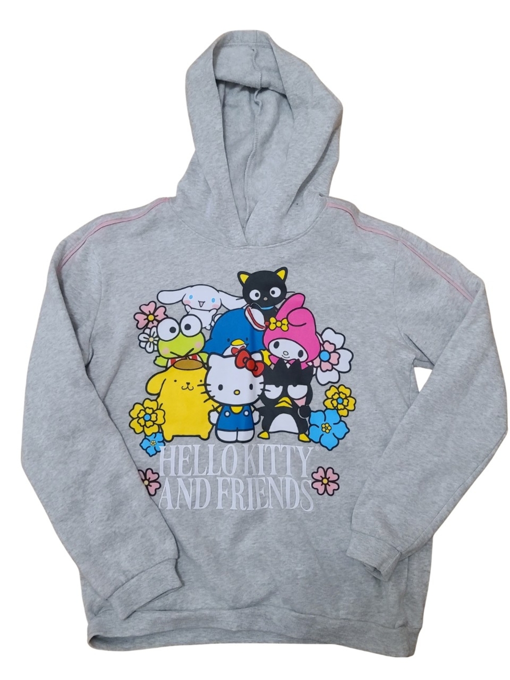 Sanrio Grey Hoodie with Multicolor Hello Kitty & Friends Graphic